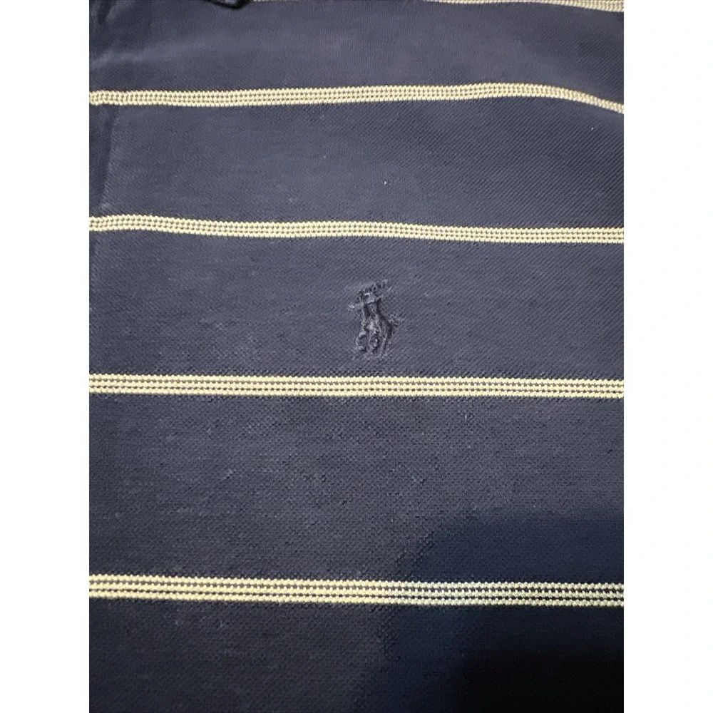 Vintage Ralph Lauren Polo Golf Shirt 100% Pima Cotton Men's XL Navy Blue Striped